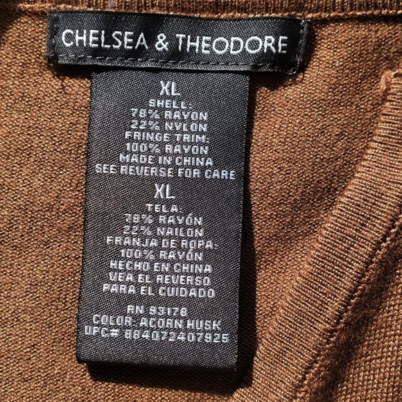 Chelsea & Theodore Fringed Cardigan Sweater Mocha Brown Size XL - Picture 5 of 9